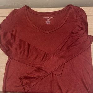 American Eagle Soft & Sexy Long Sleeve V Neck (Burnt Orange)